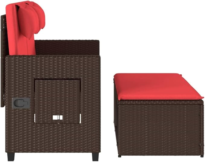 Reclining Patio Bench with Cushions Brown Poly Rattan Porch Bench Outdoor Bench Garden Bench Deck Bench for patios - Photo 7