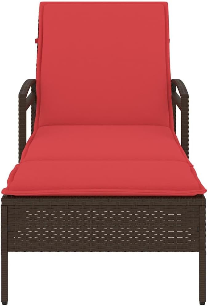 Modern Sun Lounger Chair for Patio, 1-Person Outdoor Chaise Lounge with Cushion, Brown Poly Rattan Wicker & Steel Frame - Photo 5
