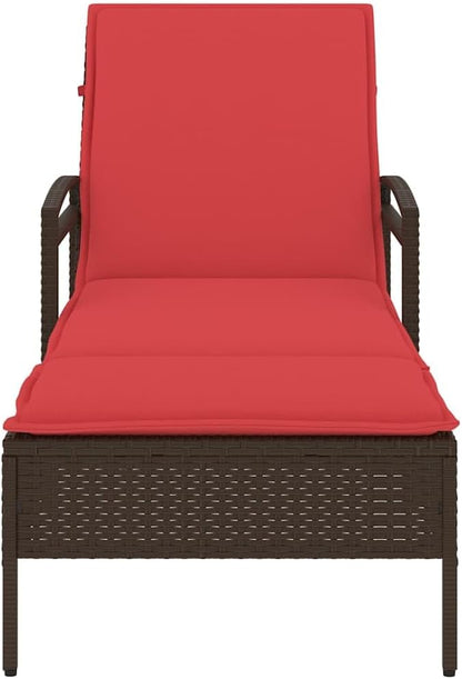 Modern Brown Poly Rattan Outdoor Chaise Lounge 24.8"x78.7"x31.9" Adjustable Recliner w/Cushion & Armrests for Patio Pool Deck Garden