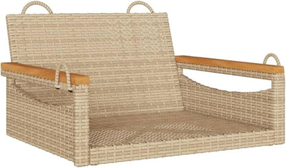 Single Patio Seating Beige, 24.4 x 24.8 x 15.7 in Poly Rattan Garden Seat with Powder-Coated Frame, Contemporary Balcony Loveseat for Small Outdoor Spaces, Quick Assembly
