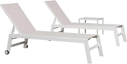 PURPLE LEAF Patio Lounge Chair 2 Pieces White Aluminum Outdoor Chaise Lounge for Pool Backyard Beach with Wheels and Table, Linen