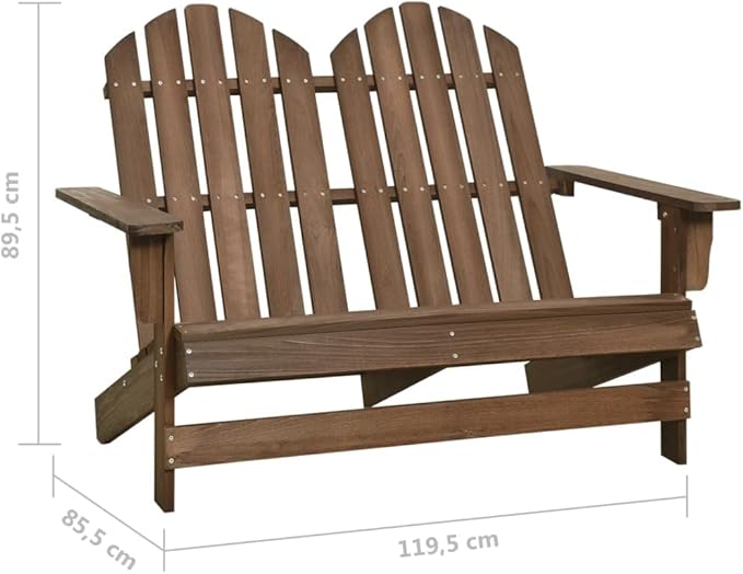 2-Seater Patio Adirondack Chair Solid Wood Fir Brown Outdoor Furniture Ergonomic Lounge Chair for Garden, Patio - Photo 2
