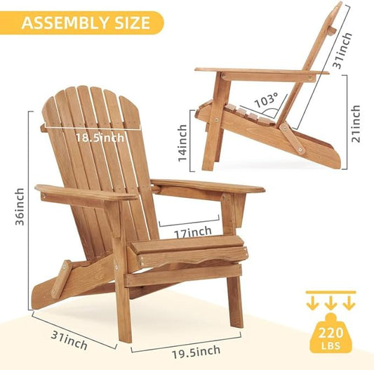 Premium Folding Adirondack Chairs Set of 2 - Solid Cedar Wood Outdoor Lounge Chairs with Embossed Wood Grain, Weather Resistant Patio Furniture for Garden, Poolside, Fire Pit & Backyard