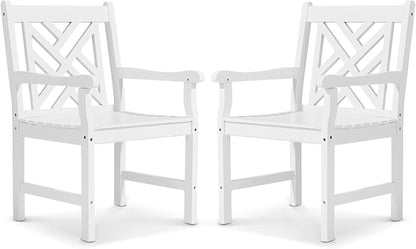 VINGLI Outdoor Dining Chairs Set of 2, Heavy Duty 330 LBS Wooden Patio Chairs with Comfortable Backrest, Solid Wood Patio Dining Chairs Garden Chairs for Yard, Front Porch and Deck (White, 2 PCS)