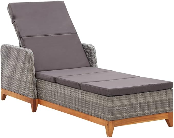 Sun Lounger Grey with Adjustable Backrest and Cushion, 5 Position Reclining Outdoor Chaise Lounge for Patio Garden - Photo 1