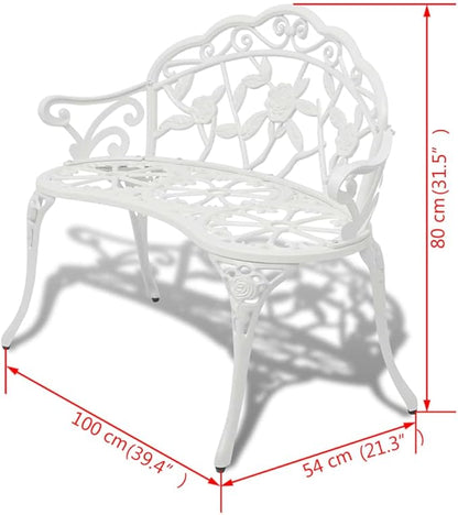 Retro Style,Metal Bench,Patio Bench,Garden Bench,Park Bench,Outdoor Bench, Front Porch Chair,2 Person Bench,Suitable for Garden,Patio,Porch, Poolside,Balcony,Lawn,39.4" Cast Aluminium White