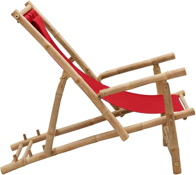 Deck Chair Bamboo and Canvas, Outdoor Patio Furniture, Balcony Chairs, Lounge Chairs, Beach Lounge Chair Outdoor - Photo 4