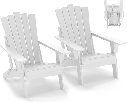GREENVINES Folding-Adirondack-Chairs-Set-of-2 | HDPE Plastic | Throne Series | Fire Pit Chair | All Weather | for Outdoor Patio Deck Backyard Poolside | White