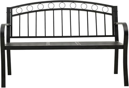 Garden Bench Outdoor Bench Patio Bench Cushions for Outdoor, Park, Yard, Entryway, Iron Metal Frame Furniture, with Folding Table 49.2" Steel Black-Fast delivchy