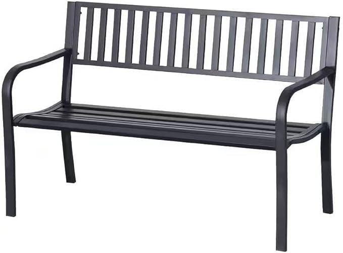 Outdoor Black Metal Garden Bench with 550 lb Max Weight Capacity
