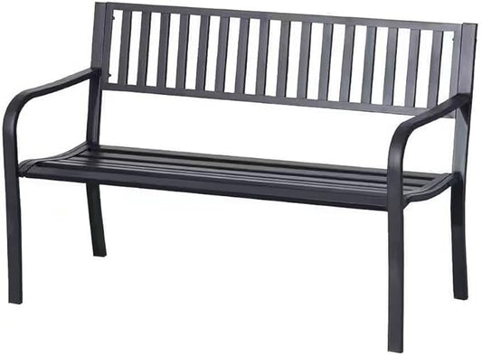 Outdoor Black Metal Garden Bench with 550 lb Max Weight Capacity