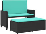 Garden Bench Deck Bench Patio Bench with Cushions and Footstool Black Poly Rattan - Photo 2