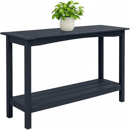 Weatherproof HIPS Outdoor Console Table, 48'' 2-Shelf Side Table Indoor/Outdoor Use, Multifunctional Buffet Table Bar Storage Organizer for Entryway,Yard, Outside Plant Stand Table, Black
