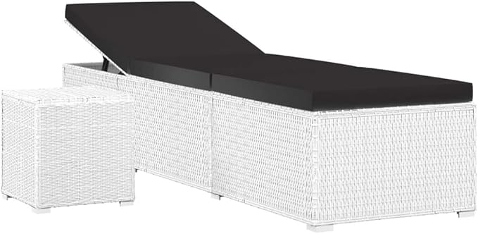 Sun Lounger White PE Rattan Patio Chaise Lounge Patio Sunbed for Pool Outside 76.8 in x 23.6 in x 12.2 - Photo 2
