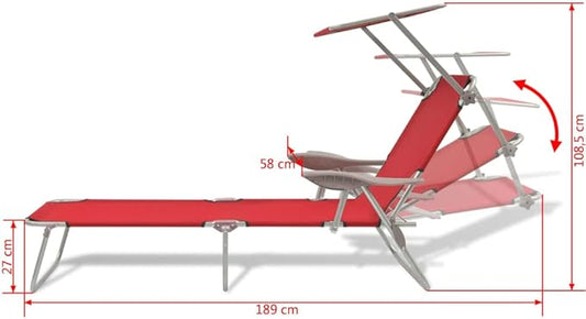 Sun Lounger,Outdoor All-Weather Patio Chaise Lounge Chair,Outdoor Recliner Lounge Chair Sun Loungers,for Garden, Balcony with Canopy Steel Red