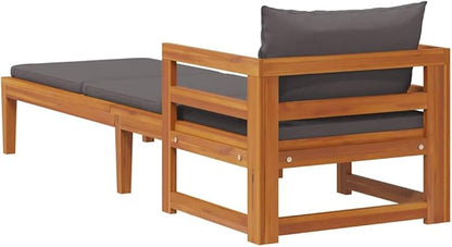 Sun Lounger with Dark Grey Cushion and Solid Acacia Wood Frame Adjustable Armrests Weather Resistant Polyester Cushion for Outdoor Poolside Garden Balcony Relaxation