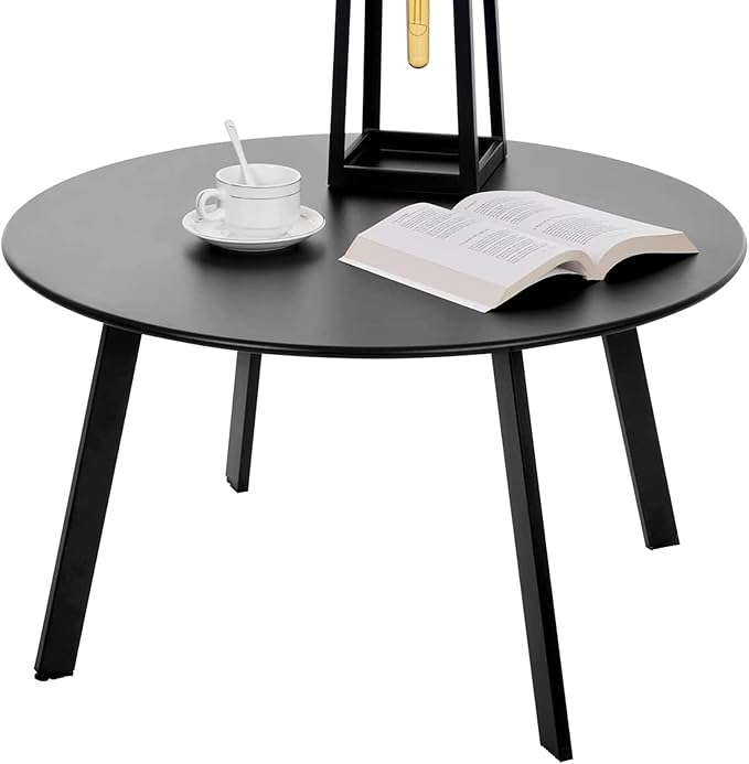 Outdoor Side Table, Outdoor/Indoor Metal Steel Patio Coffee Table, Round Weather Resistant Anti-Rust (Black) - Photo 1