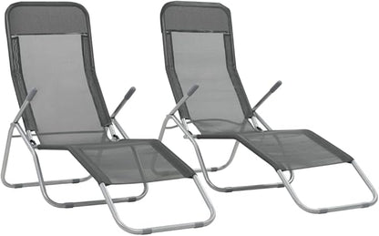 2 Pack Folding Outdoor Chaise Lounge Anthracite Textilene Modern Adjustable Backrest 23.6x55.9x38.2 in Lightweight Steel Frame for Poolside Garden Balcony Beach