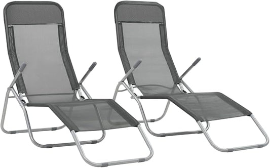 2 Pack Folding Outdoor Chaise Lounge Anthracite Textilene Modern Adjustable Backrest 23.6x55.9x38.2 in Lightweight Steel Frame for Poolside Garden Balcony Beach