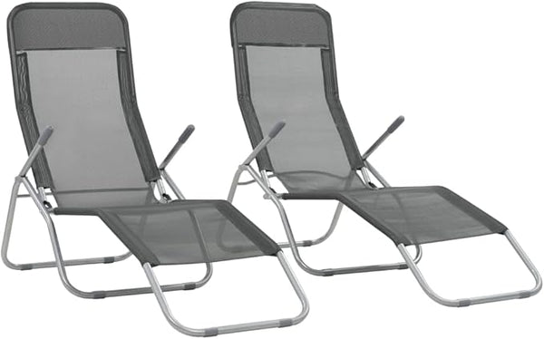 2 Pack Folding Outdoor Chaise Lounge Anthracite Textilene Modern Adjustable Backrest 23.6x55.9x38.2 in Lightweight - Photo 1
