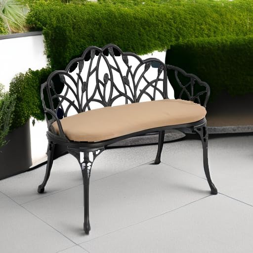 HOMEFUN Outdoor Patio Bench, Garden Benches with Cushion All-Weather Cast Aluminum Extra Loveseat for Lawn Front Porch - Photo 2