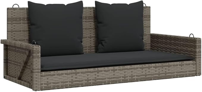 Grey Swing Bench with Cushions, PE Rattan and Powder-Coated Steel Frame - Photo 3