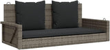 Grey Swing Bench with Cushions, PE Rattan and Powder-Coated Steel Frame - Photo 3