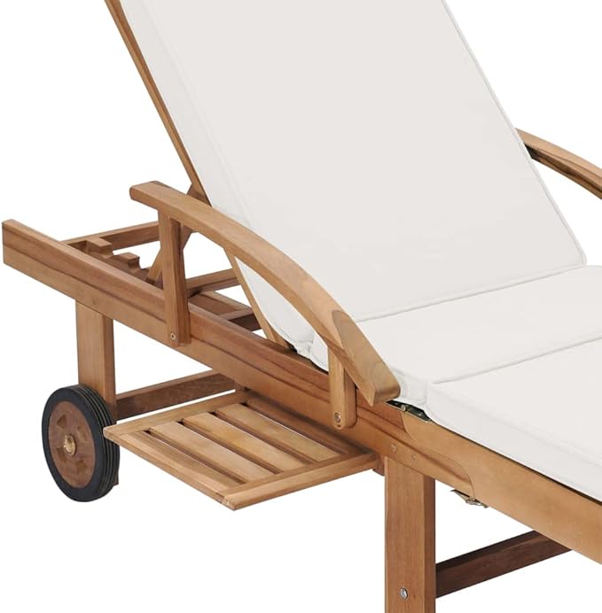 Sun Loungers with Cushions 2 pcs Solid Teak Wood Cream Patio Chairs Outdoor Furniture Outdoor Chairs Suitable for - Photo 8