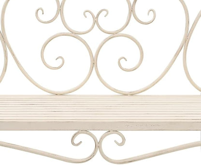 Love Seat Bench White Cast Iron Antique Designed Outdoor Patio Porch Home Garden Parks Backyard Pool,Garden Bench 52" Metal Antique White-Fast delivy