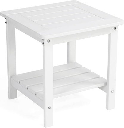 Kibaso-Adirondack Outdoor Side Table, 2-Tier HDPE Outdoor End Table, Weather Resistant Easy Maintenance, Small Patio Side Table for Patio, Pool, Porch, Garden, Lawn, and Living Room (1, White)