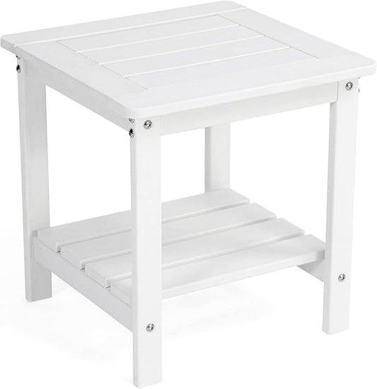 Kibaso-Adirondack Outdoor Side Table, 2-Tier HDPE Outdoor End Table, Weather Resistant Easy Maintenance, Small Patio Side Table for Patio, Pool, Porch, Garden, Lawn, and Living Room (1, White)