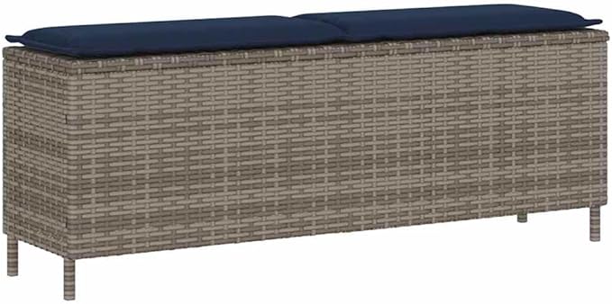 Patio Bench with Cushion Gray Outdoor Benches Park Bench for Lawn Courtyard 43.3"x11.8"x15.9" Poly Rattan