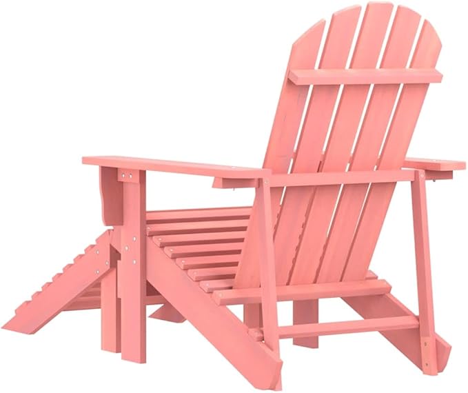 Pink Adirondack Chair with Ottoman Solid Fir Wood Detachable Garden Chair Decor for Outdoor Patio Balcony Relaxation 4 - Photo 5