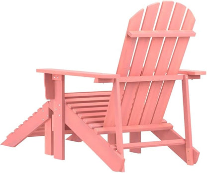 Pink Adirondack Chair with Ottoman 58.1x27.6x34.8 in Solid Fir Wood Classic Patio Chair Detachable Footrest Painted Finish Outdoor Garden Seating for Balcony & Sun Lounger