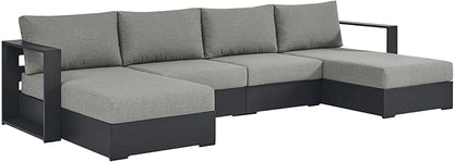 Modway Tahoe Aluminum 4-Piece Outdoor Patio Furniture Gray, Modular Sectional Sofa Set with Chaise Lounges, Weather-Resistant Cushion, Ideal for Deck, Backyard, Poolside