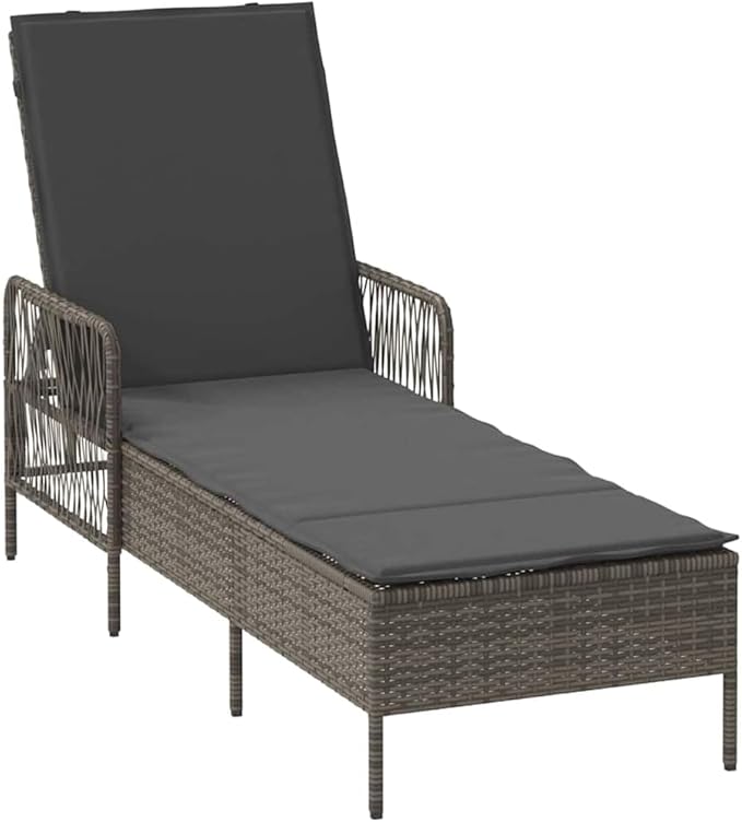 Gray Poly Rattan Sun Lounger Set 2 pcs w Table, 13.8" x 13.8" x 12.6" - Photo 5