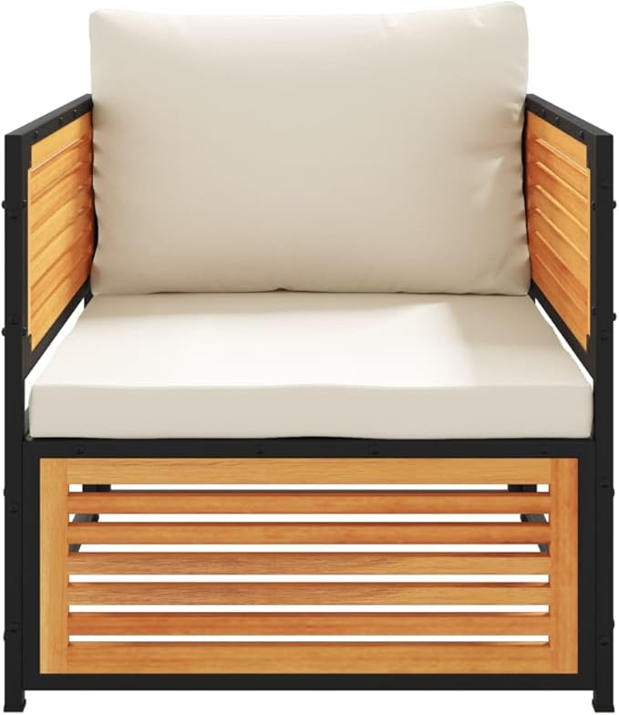 Cream White Acacia Garden Chair with Cushions, Solid Acacia Wood and Metal Frame for Patio, Garden, Balcony - Photo 5