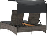 Gray Canopy Double Sun Lounger 31.3" x 21.1" x 21.7" Outdoor Patio Chaise Lounge for Pool Garden Balcony Lounge Chair - Photo 7