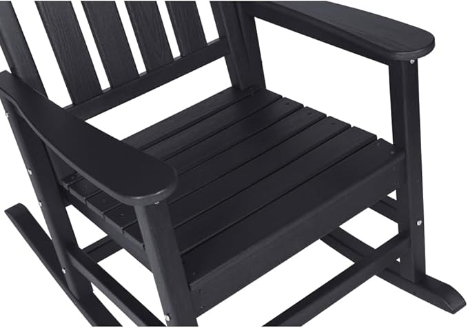 Outdoor Rocking Chair Set with Side Table, 3-Piece Rocking Chair Set with Wood-Texture,All Weather-Resistant,Black (Black + HDPE)