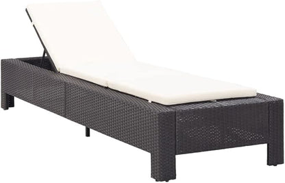 Outdoor Sunbed with Adjustable Backrest, Black PE Rattan Sun Lounger and Cream White Cushion for Patio, Poolside, Garden, Durable Weather-Resistant Chaise Lounge for Relaxing