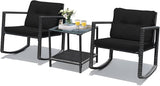 HAPPYGRILL 3-Piece Rocking Bistro Set Outdoor Patio Conversation Set with Rocking Chairs and Coffee Table - Photo 1