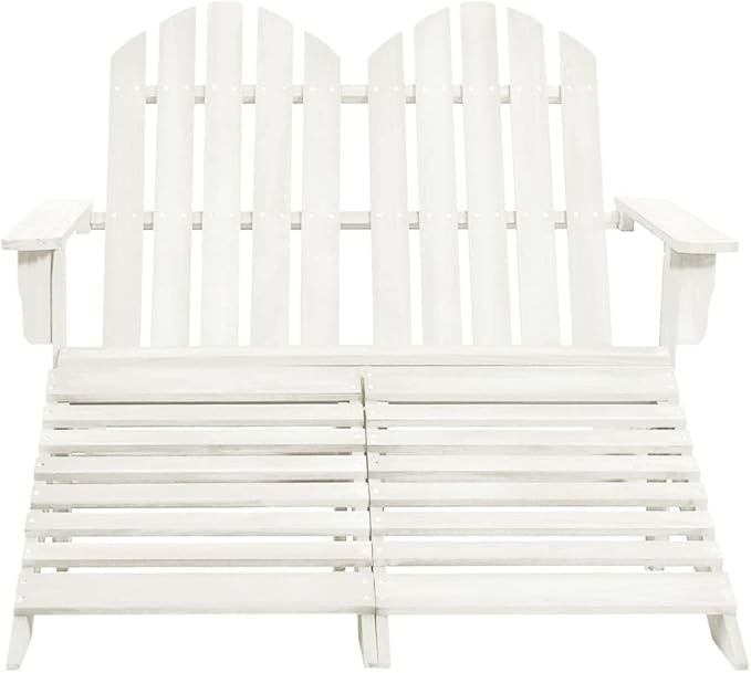 White Fir Wood 2-Seater Ergonomic Adirondack Chair with Ottoman for Outdoor Patio Garden - Photo 2