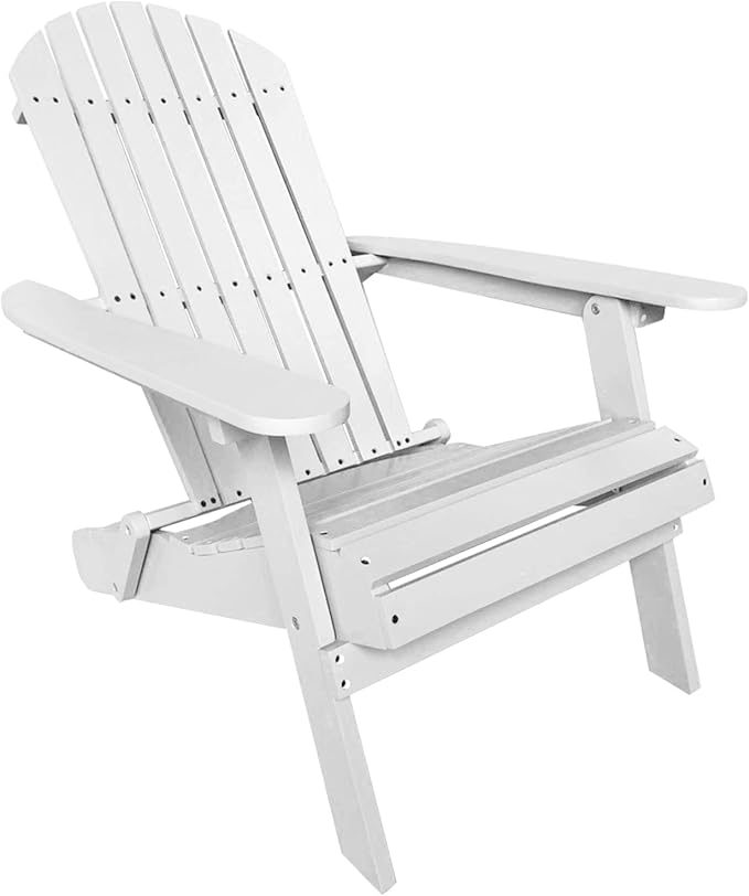 YRLLENSDAN Folding Adirondack Chair - Weather Resistant Plastic Outdoor Chairs for Patio, Lawn, Garden, or Fire Pit - Cozy Plastic Adirondack Chair for Outside Seating (1, White)