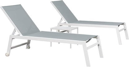 PURPLE LEAF Oversize Chaise Lounge Chair Outdoor 2 Pieces White Aluminum Lounge Chair with Wheels and Table for Pool Deck Patio, Mixed Color