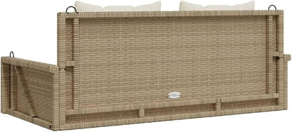 Swing Bench Beige PE Rattan Powder-Coated Steel Standard Outdoor Relaxation Modern Design Comfortable Seating for Garden Patio with Cushions Fits 2 Adults Durable Weather