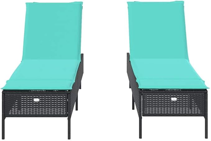 Patio Sun Lounger Set of 2 with Blue Cushions, Adjustable Backrest Outdoor Furniture for Garden, Poolside, Balcony - Photo 4
