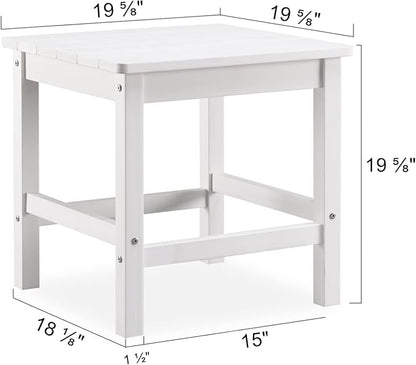 Psilvam Oversized Outdoor Side Table, 19.68" Poly Lumber Adirondack Side Table, Weather Resistant Patio Side Table for Poolside, Garden and Front Porch (White)