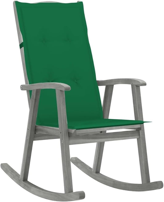 Solid Acacia Wood Rocking Chair with Weather-Resistant Cushion, Large Indoor Outdoor Patio Porch Rocker, Weathered Grey Finish