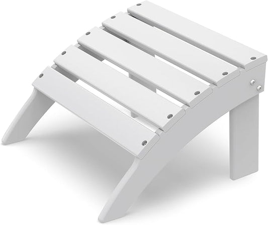 IVY&LANE Outdoor Adirondack Ottoman | Folding | HDPE | White | All Weather | Waterproof Patio Footrest for Adirondack Chair | Poly Lumber Foot Rest for Deck Backyard