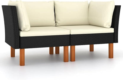 2-Piece Square Outdoor Sofa Black PE Rattan Modular Loveseat Set 25.4"x25.4"x26.4" Lightweight Cushions for Balcony Garden Porch Poolside